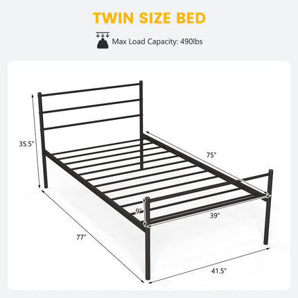 Dreamade Twin Size Metal Bed Frame with Headboard & Footboard, 13.5 Inch Platform Bed Frame