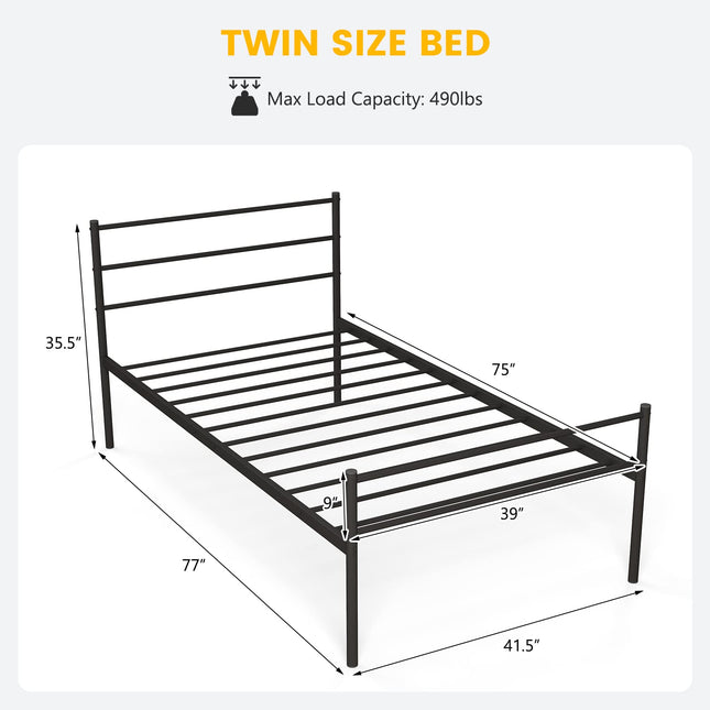 Dreamade Twin Size Metal Bed Frame with Headboard & Footboard, 13.5 Inch Platform Bed Frame