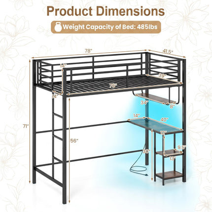 Dreamade Twin Loft Bed with Desk LED Lights & Charging Station