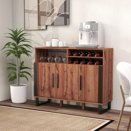 Dreamade Wine Bar Cabinet, Buffet Sideboard with 3 Doors & Adjustable Shelves, Liquor Cabinet