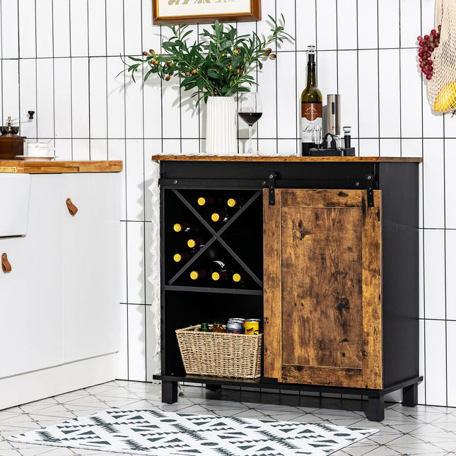 Dreamade Sideboard, Coffee Bar Station with Sliding Barn Door(Industrial)