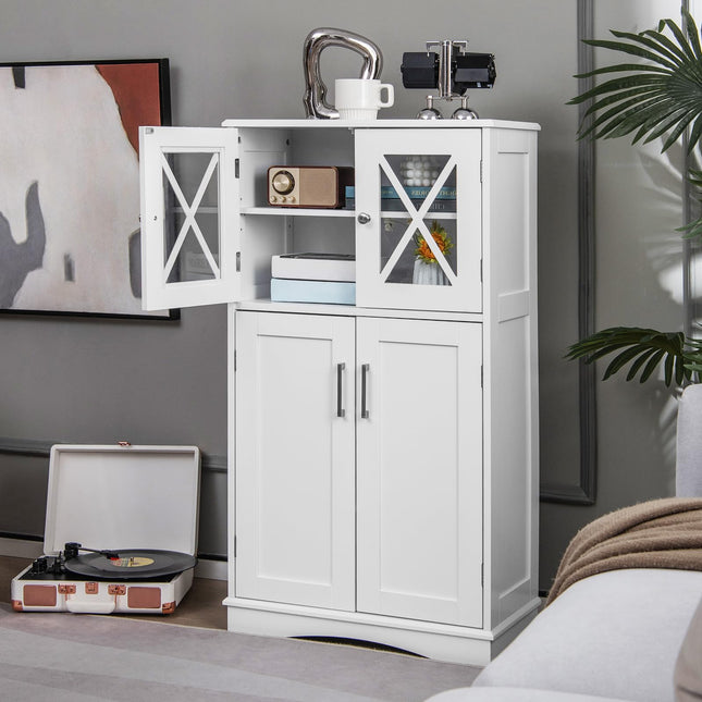 Dreamade Bathroom Floor Storage Cabinet - Linen Floor Cabinet with Doors and Adjustable Shelves