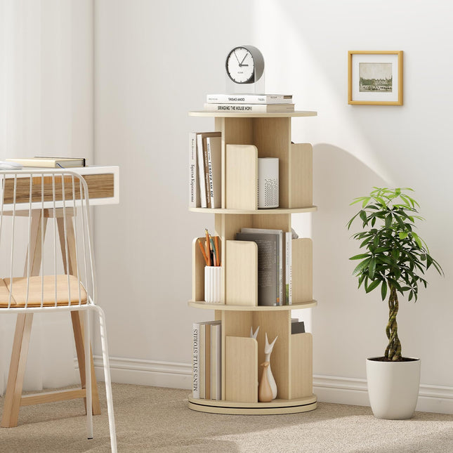 Dreamade 3-Tier Rotating Bookshelf 360° Display Rack w/Dividers & Anti-Falling Baffles
