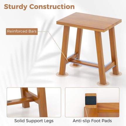 Dreamade Teak Shower Bench, Waterproof Shower Stool for Shaving Legs & Spa Bath, Smooth Seat