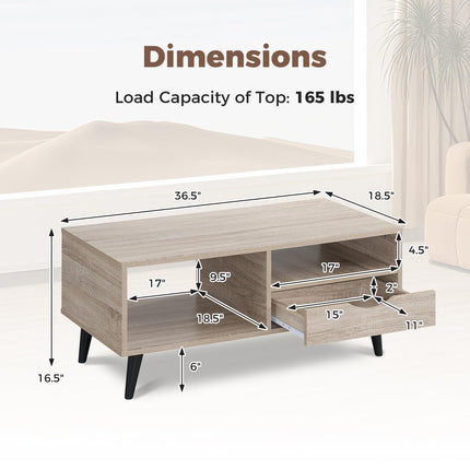 Dreamade Wood Coffee Table with Storage Drawer 36.5 Inch Rustic Center Table