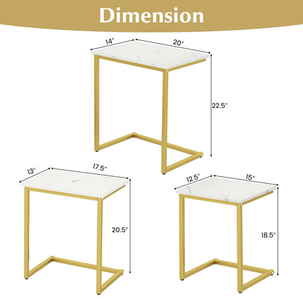 Dreamade Nesting Coffee Table Set of 3 Stackable Square End Table w/Faux Marble Tabletop & Heavy-Duty Metal Frame