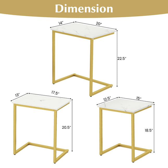 Dreamade Nesting Coffee Table Set of 3 Stackable Square End Table w/Faux Marble Tabletop & Heavy-Duty Metal Frame