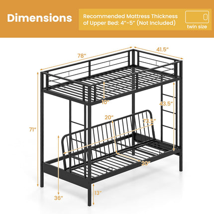 Dreamade Twin Over Futon Bunk Bed, Metal Bunk Bed with Futon