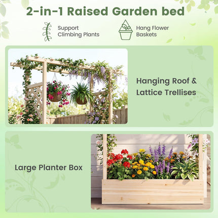 Dreamade Wooden Raised Garden Bed with Trellis & Hanging Roof