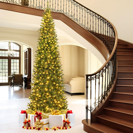 Dreamade 12ft Pre-Lit Artificial Christmas Tree with 360° Quick Power Connector