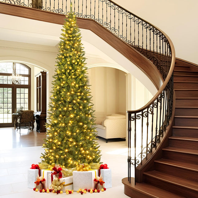 Dreamade 12ft Pre-Lit Artificial Christmas Tree with 360° Quick Power Connector