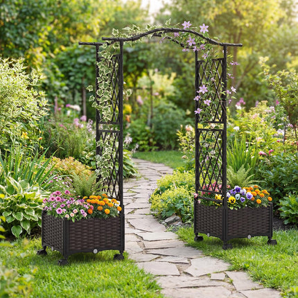 Dreamade Planter Boxes with Arch Trellis for Climbing Vines Vegetables Flowers