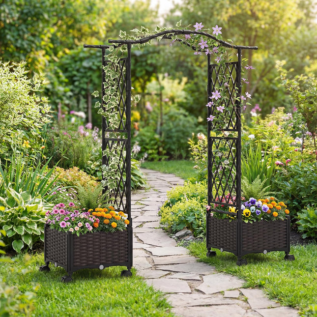 Dreamade Planter Boxes with Arch Trellis for Climbing Vines Vegetables Flowers