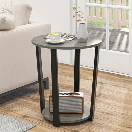 Dreamade Round End Table with Open Storage Shelf and Metal Frame