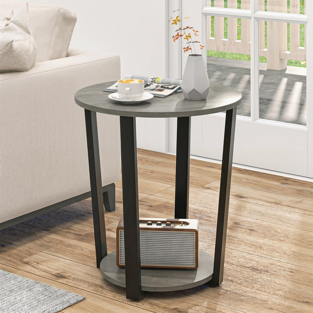 Dreamade Round End Table with Open Storage Shelf and Metal Frame