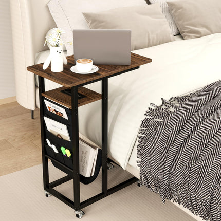 Dreamade C Shaped End Table with Charging Station and Wheels