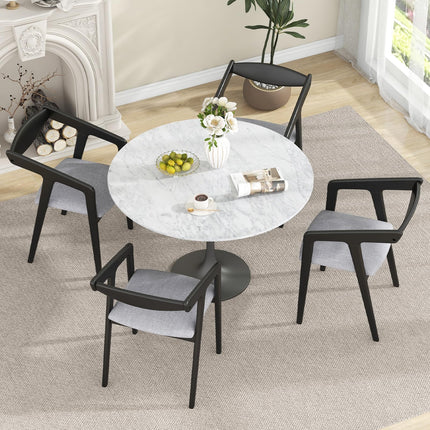 Dreamade Wooden Dining Chairs Set, Linen Fabric Upholstered Kitchen Chairs w/Armrests & Padded Cushion
