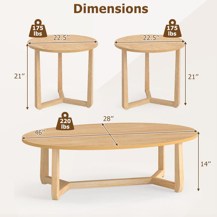 Dreamade Oval Coffee Table and End Tables Set of 3
