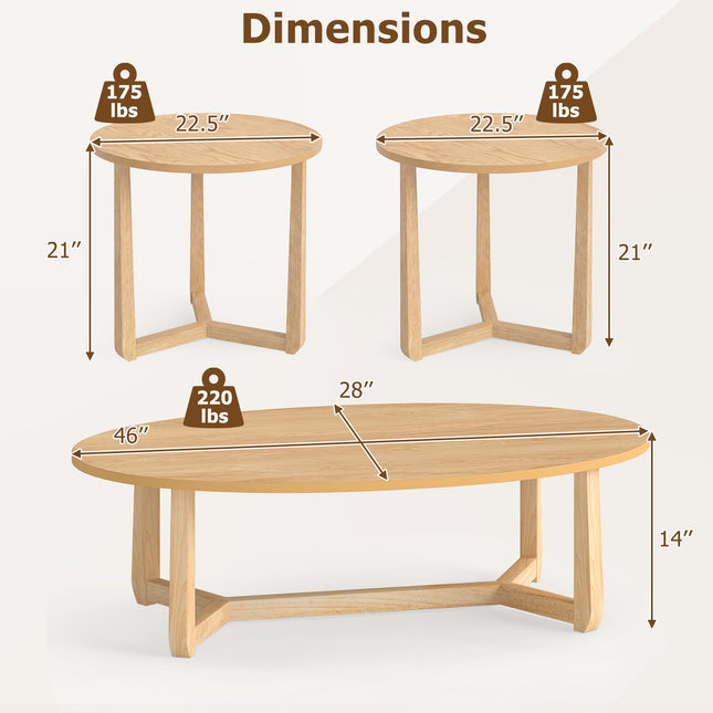 Dreamade Oval Coffee Table and End Tables Set of 3