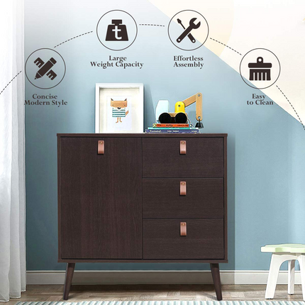 Dreamade Sideboard Storage Cabinet with Doors and Adjustable Shelf (Dark Brown)