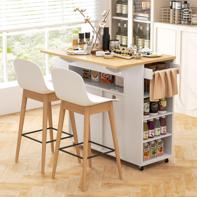 Dreamade Rolling Kitchen Island Cart w/Drop Leaf