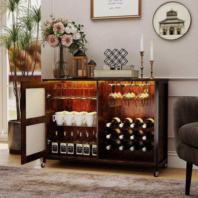 Dreamade Wine Bar Cabinet with LED Light Kitchen Buffet Sideboard