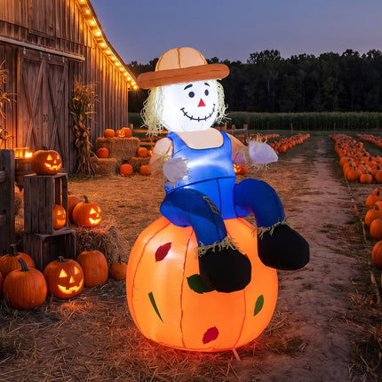 DREAMADE 4 FT Fall Inflatable Decoration Scarecrow Sitting on Pumpkin
