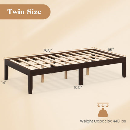 Dreamade 14 Inch Twin Wood Platform Bed Frame, Minimalist Twin Bed Frame with Wooden Slats Support & Rubber Wood Legs