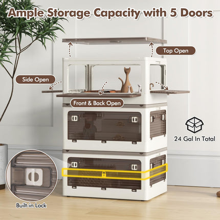 Dreamade Storage Bins with Lids and Hidden Wheels, 3/6 Pack Stackable Collapsible Storage Boxes with 5 Opening Doors