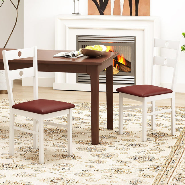 Dreamade PU Leather Upholstered Kitchen Chairs w/Hollowed Backrest & Padded Seat