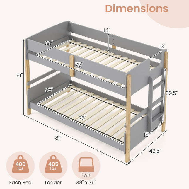 Dreamade Twin Over Twin Bunk Bed with Ladder for Kids Teens Bedroom
