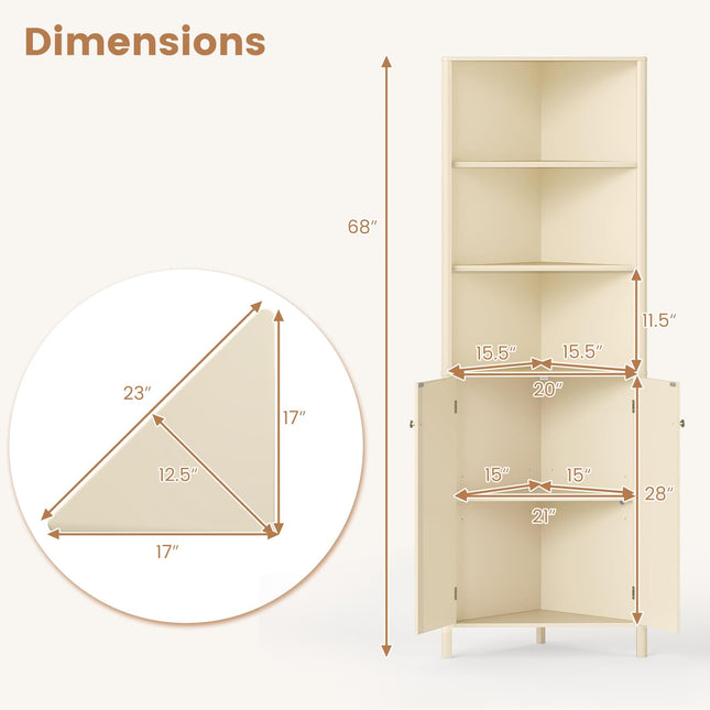 Dreamade 68" Tall Bathroom Cabinet with Adjustable Shelves and 2 Fluted Doors