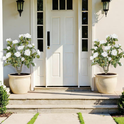 Dreamade 31.5” 2 Pack Artificial Rose Flower Trees with Spikes & 18 White Flowers
