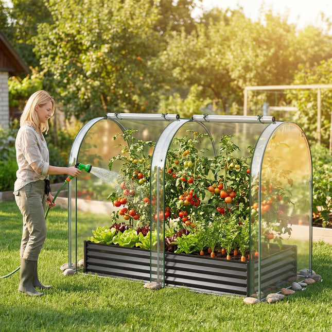 Dreamade 6x3x1 FT Galvanized Raised Garden Bed with Greenhouse Cover
