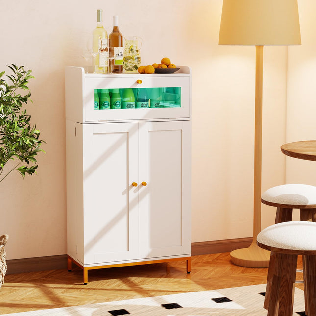 Dreamade Sideboard Buffet Cabinet with LED Light Power Outlet, 2-Door Food Pantry Cabinet