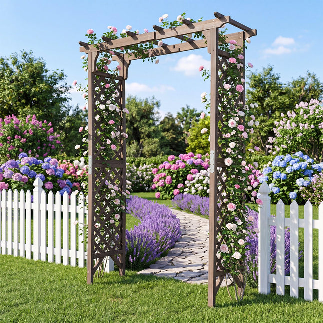 Dreamade 85" Wood Garden Arch Trellis with Flat Top for Climbing Plants