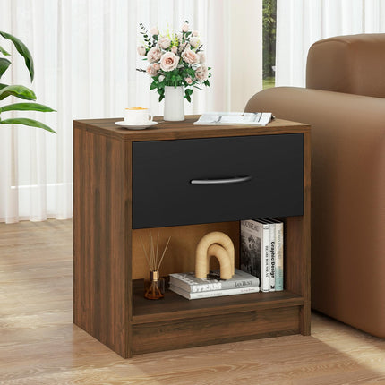 Dreamade Night Stand Set of 1/2 with Drawer, Wood End Table with Open Storage Shelf for Bedroom