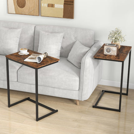 Dreamade C Shaped End Table, 26.5" Slide-Under Couch Table for Laptop Coffee Snack