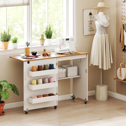 Dreamade Folding Sewing Table with Charging Station