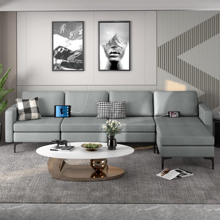 Dreamade 4 Seat Convertible Sofa Couch, 123" L Sectional Sleeper with 2 or 1 USB Ports Socket