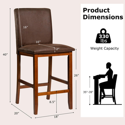 Dreamade 26" Bar Stools Set of 2/4 Upholstered Counter Height Bar Chairs with Solid Rubber Wood Legs