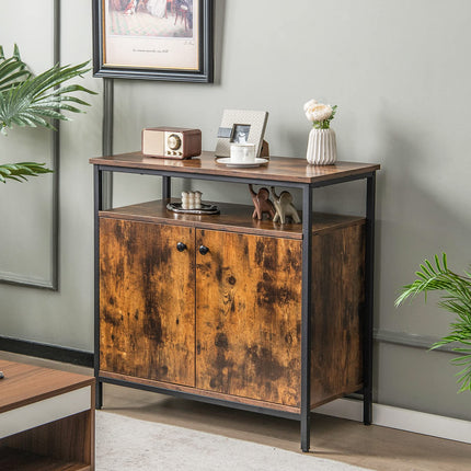 Dreamade Buffet Cabinet with Shelf - 2 Door Sideboard Kitchen Storage Cupboard with Shelves (Rustic Brown)