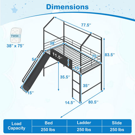 Dreamade Twin Size House Loft Bed | Low Loft Bedframe w/Roof