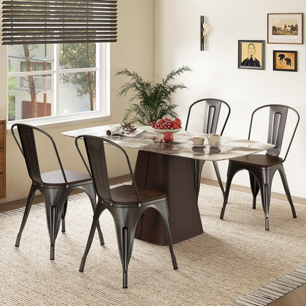 Dreamade Metal Dining Chairs Set of 4, Stackable Kitchen Chairs with Wood Seat & Removable Backrest