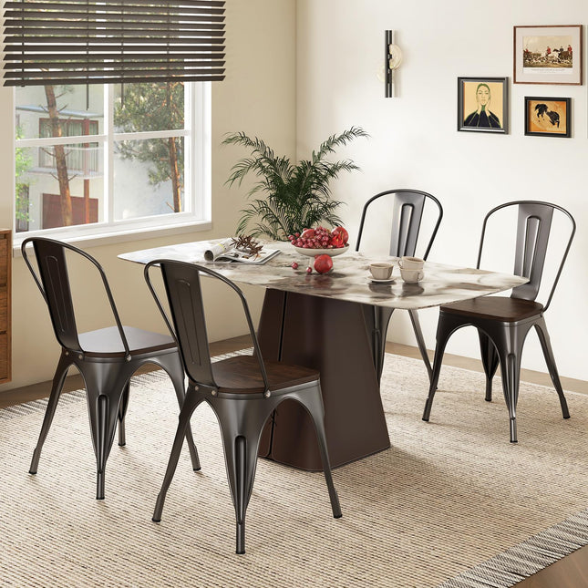 Dreamade Metal Dining Chairs Set of 4, Stackable Kitchen Chairs with Wood Seat & Removable Backrest