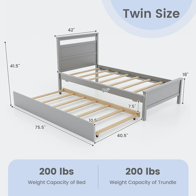 Dreamade Trundle Bed Twin, Wood Day Bed Frame with Headboard & Footboard