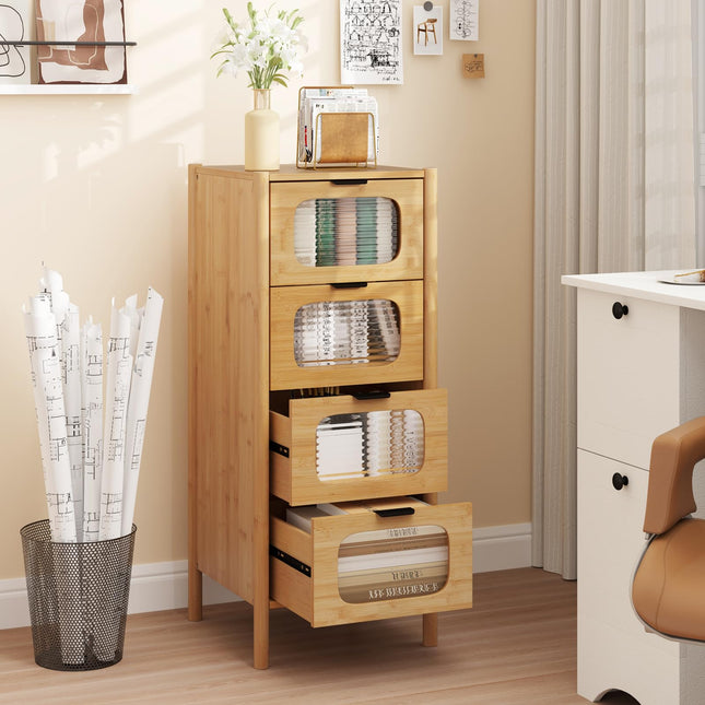 Dreamade 4 Drawer Storage Cabinet with Fluted Tempered Glass Drawers