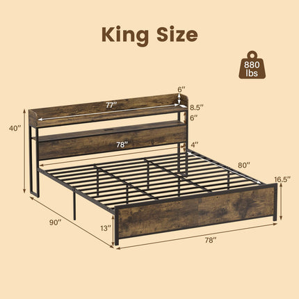 Dreamade King Size Bed Frame with Storage Headboard