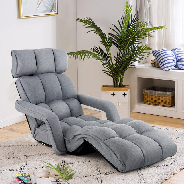 Dreamade Foldable Lazy Sofa Bed, 6-Position Adjustable Floor Chair Chaise Lounge with Armrest and Footrest (Gray)