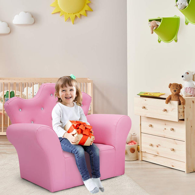 DREAMADE Kids Sofa with Ottoman, Crown-Like Kids Couch w/Comfy Armrests
